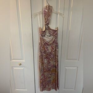 Zara Multicolor Sequin Halter Dress